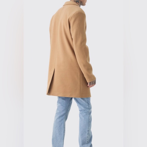 TALL SINGLE BREASTED WOOL LOOK OVERCOAT IN CAMEL - Picture 2 of 10